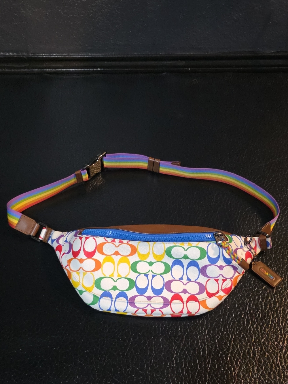 Coach Rainbow Signature Belt Bag - White with Multicolor Logo